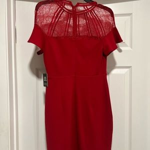 Express Red cocktail dress lace ruffle sleeves NWT new Sz. Small 2-4